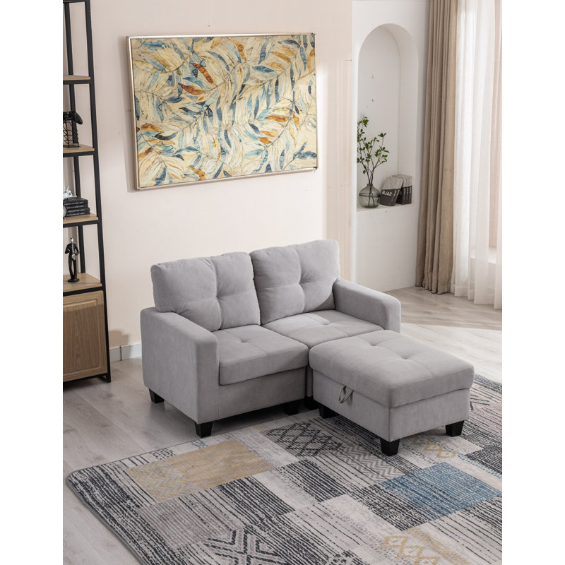 57" Wide Modular Sofa Loveseat with Ottoman, Light Gray Polyester