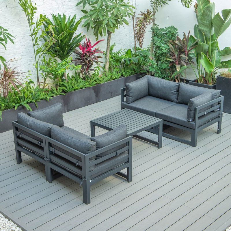 Ensemble de causeuse et table basse 5 pièces Hokku Designs Letendre, Gris foncé