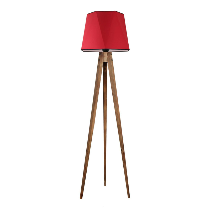 Luro Elegant Wooden Floor Lamp, Red Color, 64.9 inches Tall | Fabric Shade 13.8 inches Diameter | E27 Socket (Max 60W) | On/Off Switch on Cable | Durable Electrostatic Oven Dried Paint | Perfect for Home Decor & Lighting