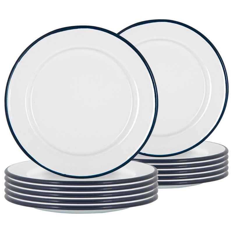 Argon Tableware - White Enamel Side Plates - 20cm - Set of 12, Blue