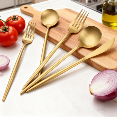 Matte Gold Flatware Set 30-Piece Service For 6, 18/8 Stainless Steel Gold Silverware Set, Dishwasher Safe Cutlery Set For Home And Restaurant Use