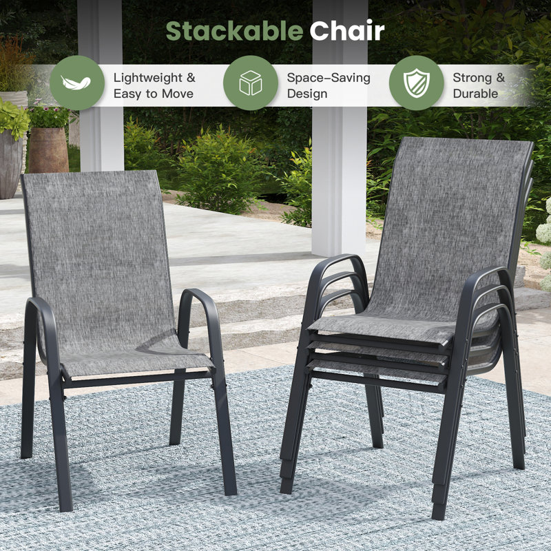 Stackable Patio Dining Chairs, Gray