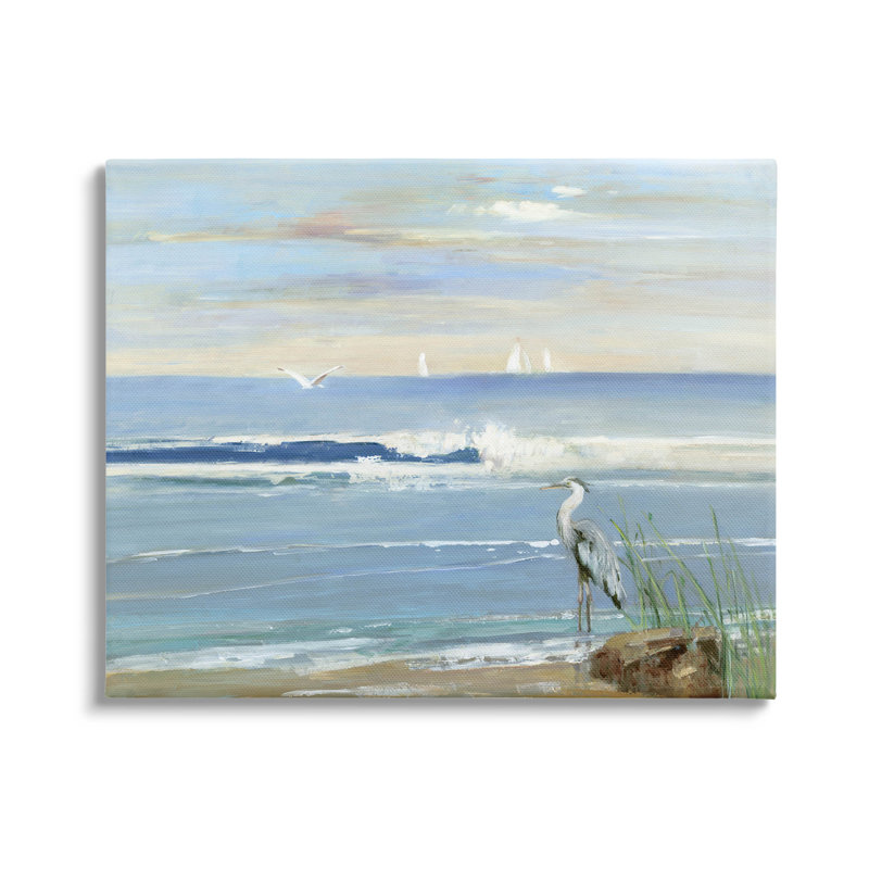 «Heron Splashing Beach Waves», art mural par Sally Swatland, H 16 po x l 20 po x P 1,5 po
