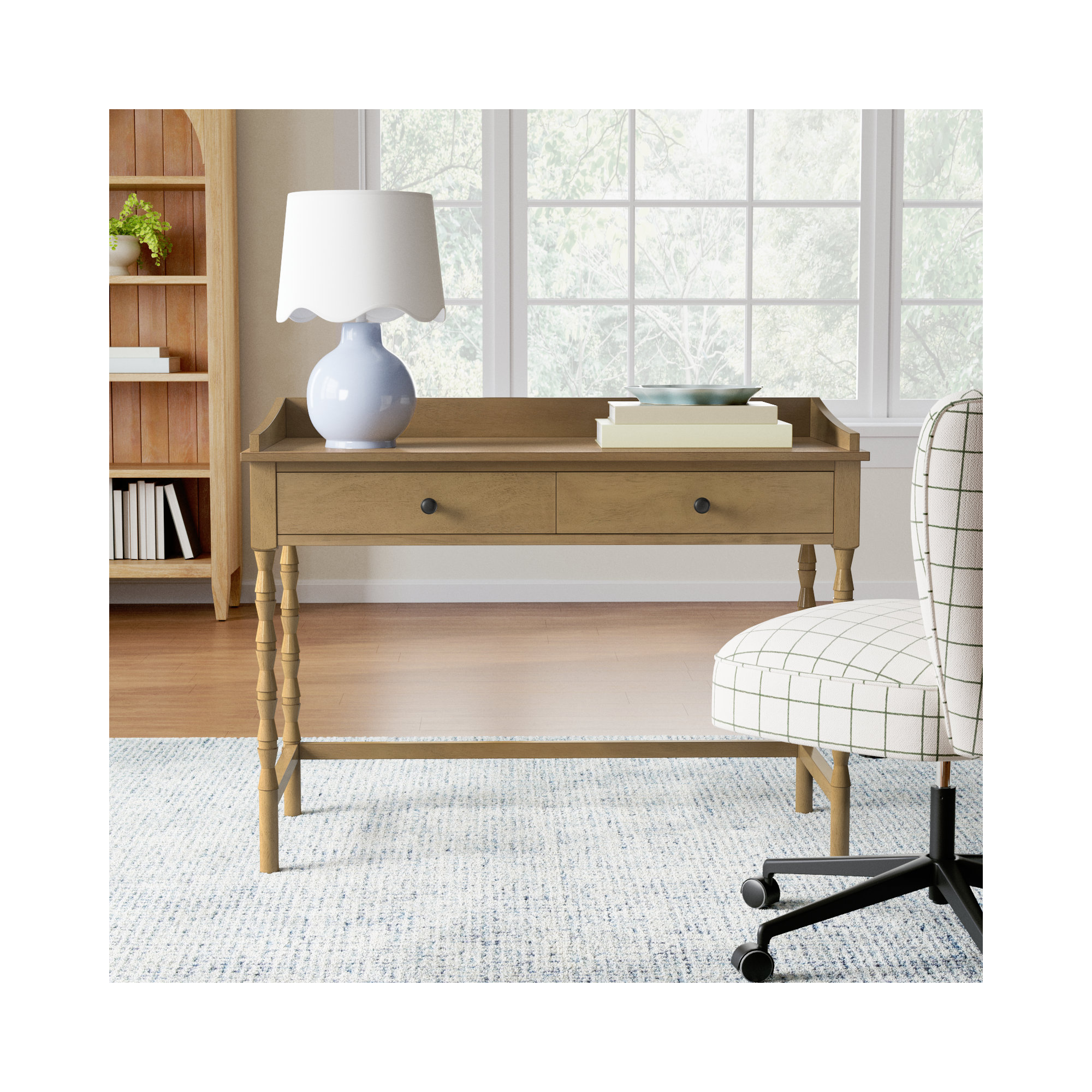 Mia Writing Desk with Drawers , Desert Brown