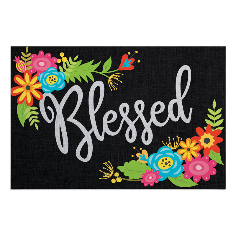 Tapis d'extérieur antidérapant Destainy Floral Blessed 27 po x 18 po, Oui