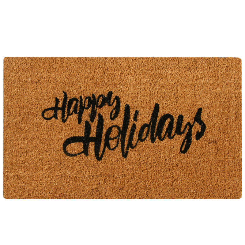 Happy Holidays Natural Coir Outdoor Christmas Doormat