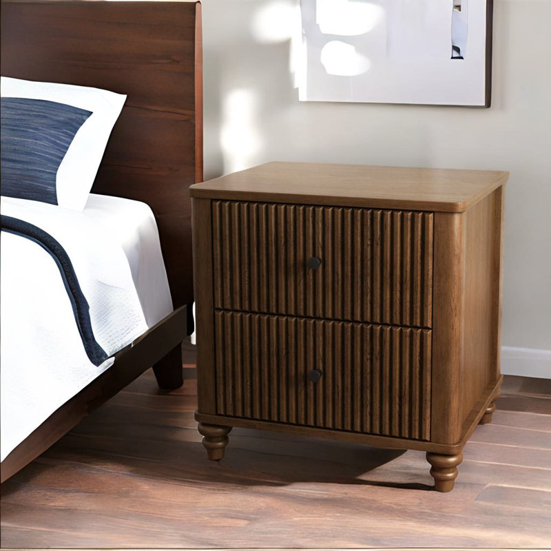 Fluted Nightstand 2-piece Set, Walnut
