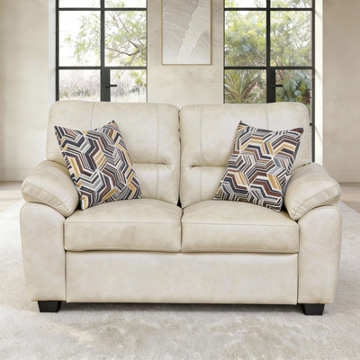 58.66" Leathaire Loveseat with 2 Accent Pillows for Living Room