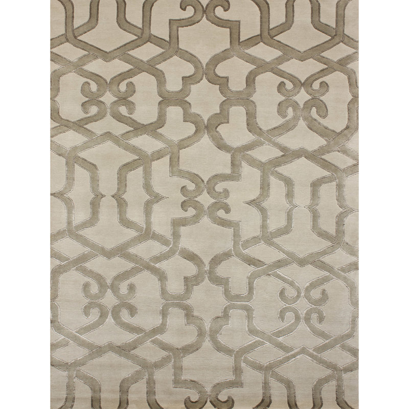 Geometric Area Rug in Ivory/Brown, Rectangle 6' x 9'