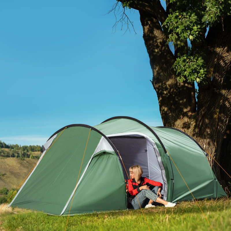 Lacey-Anne 2 Man Tunnel Tent Sewn-in Groundsheet 426 x 206 x 154cm Dark Green