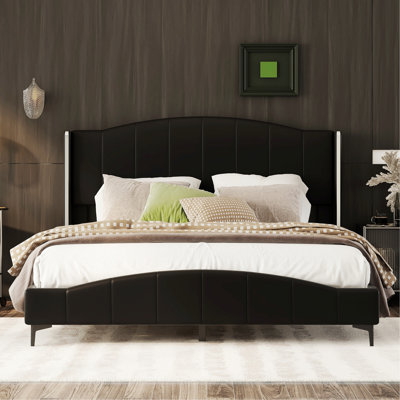 Elegant Upholstered Platform Bed, Headboard with Wingback Design -  Everly Quinn, 3A6F1A1E576043C0AD599FE769999942