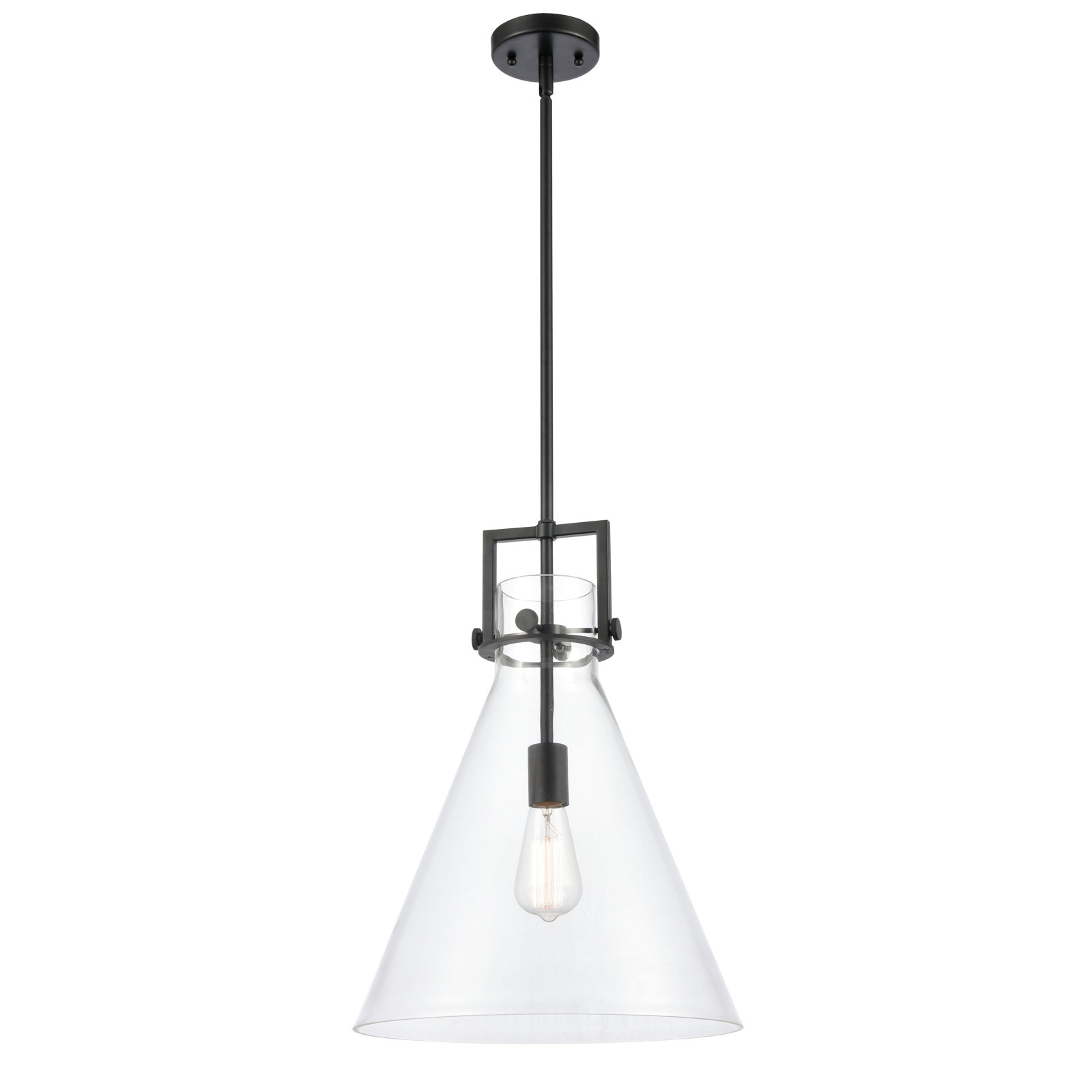 Coterie Single Light Glass Dimmable Pendant, Clear, Matte Black, 17" H x 14" W x 14" D