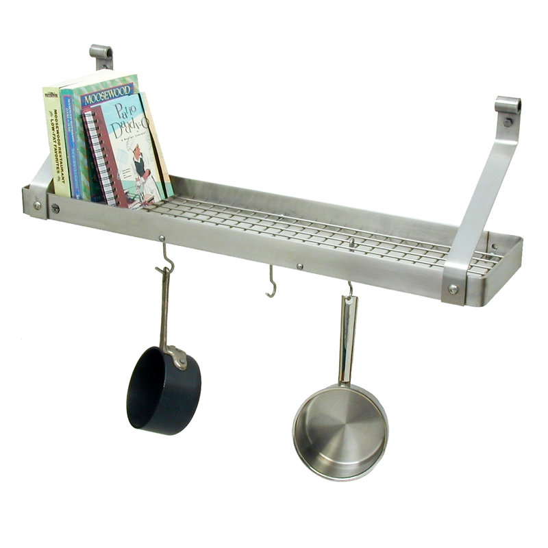 Gourmet USA Handcrafted Wall Mounted Pot Rack, Stainless Steel, 17" H x 36" W x 13" D