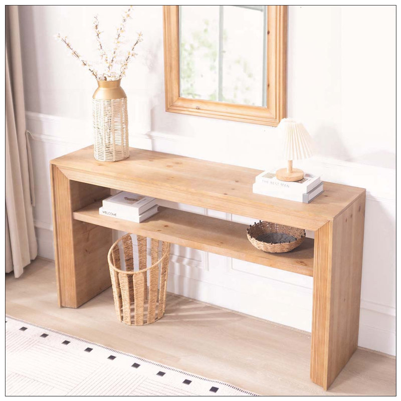 Rustic Solid Wood Console Table with Storage Shelf
