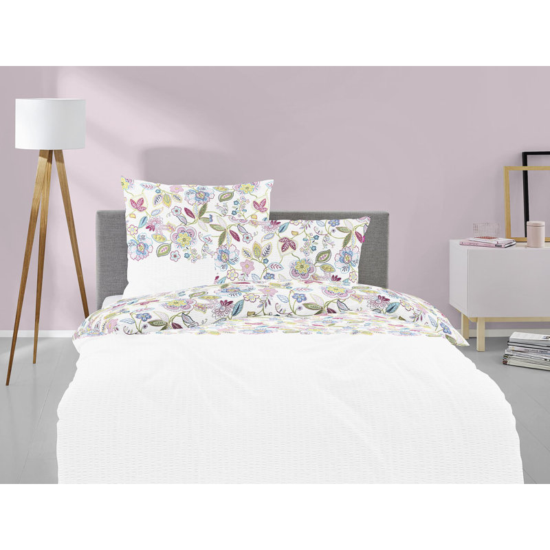 Torneo Duvet Cover Set, Single - 1 Pillowcase (80 x 80 cm), Green/Pink