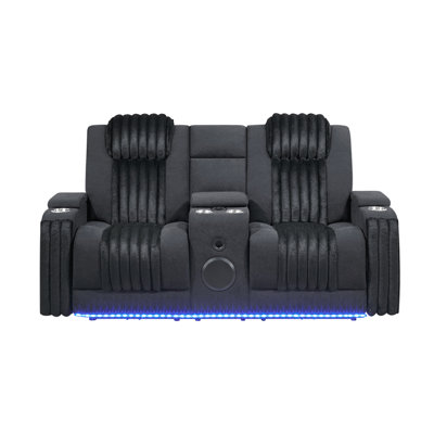 Duran Black Power Reclining Loveseat With Power Headrest, LED And Bluetooth Speaker