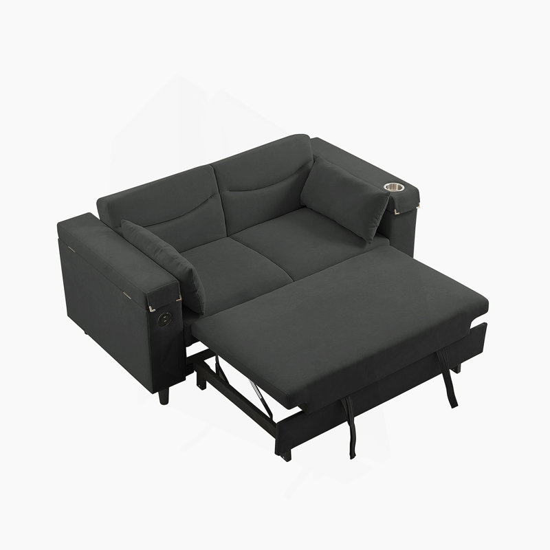Canapé convertible en chenille gris foncé avec table d'appoint, port USB et rangement caché pour la vie moderne