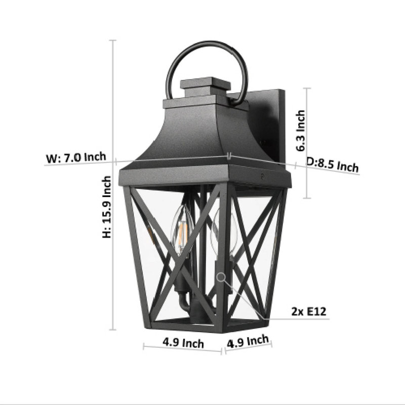 Ensemble de 2 luminaires muraux d'extérieur, applique imperméable noir mat avec abat-jour en verre transparent pour porte de patio