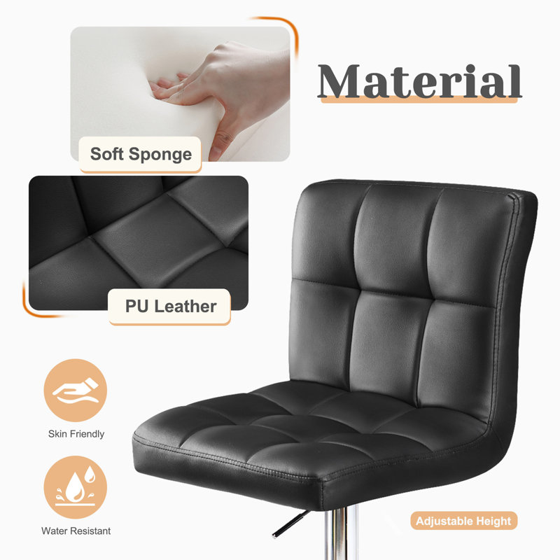 Black Leather Swivel Counter Height Bar Stools with Metal Frame