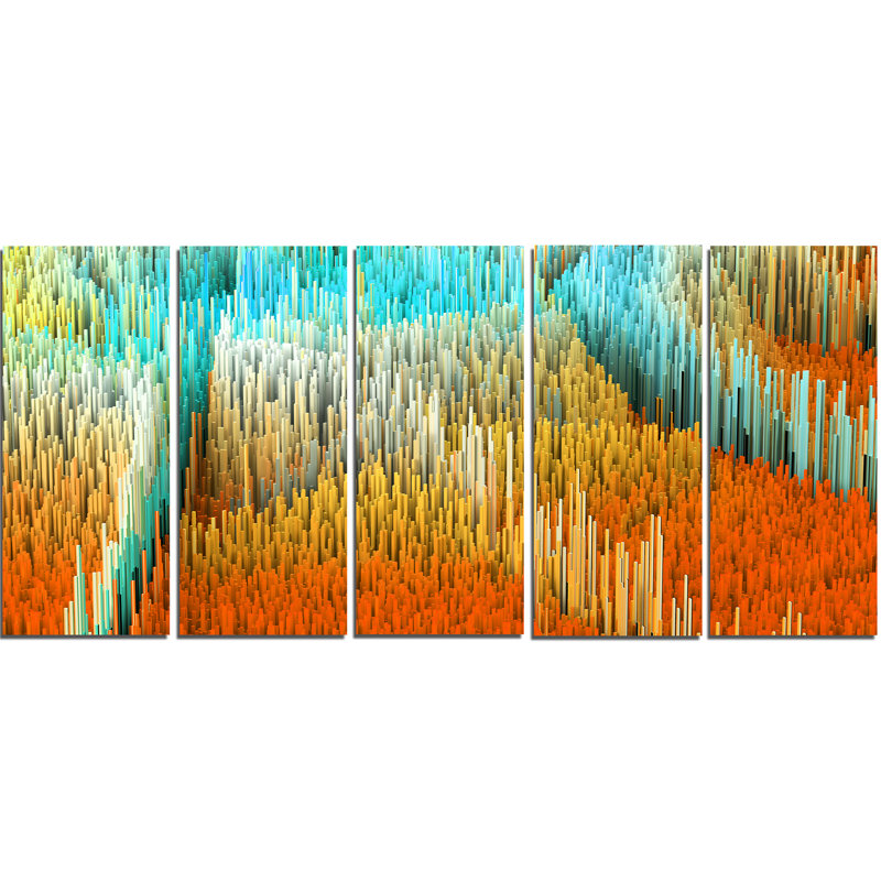 « image render structure », orange, ensemble de 5 impressions sur toiles tendues