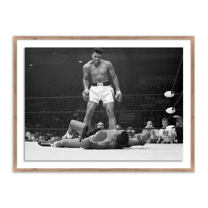 Muhammad Ali Taunting Sonny Liston Print by Getty Images, 24" H x 32" W, Rustic Walnut Framed