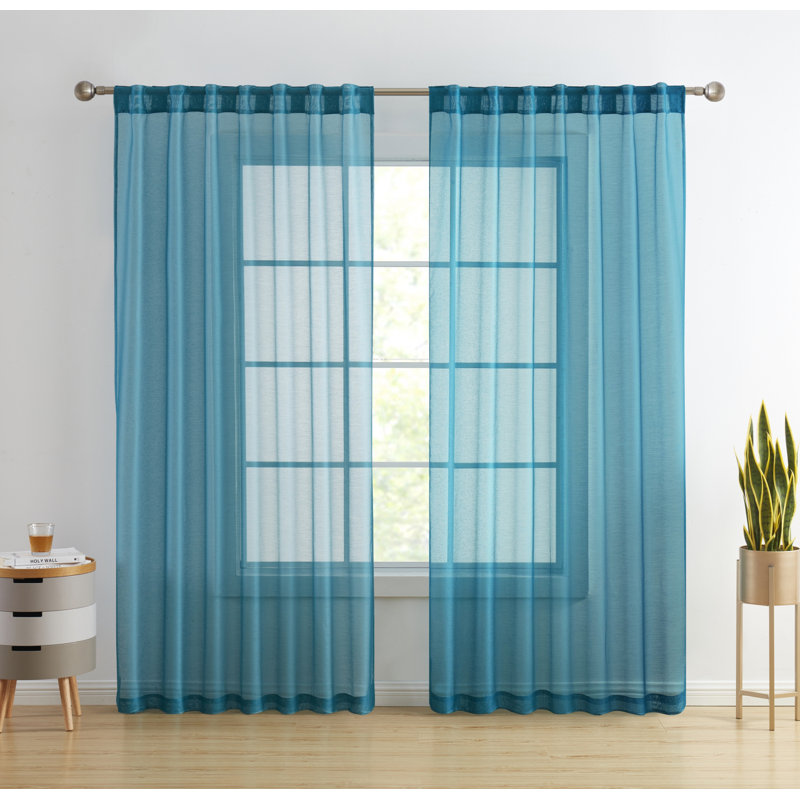 Lauren Semi Sheer Curtain Pair, 54" W x 84" L, Teal Blue