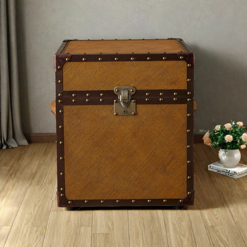 Small Yellow Retro Distressed Fabric Accent Trunk