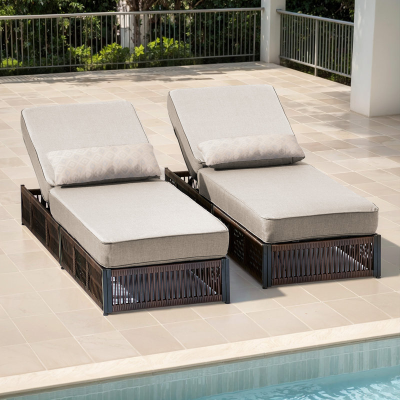 Laguna Outdoor Patio Chaise Lounge Chair, Luxury Rattan Recliner With 6-Position Backrest & 5-Inch Thick Cushions Set Of 2