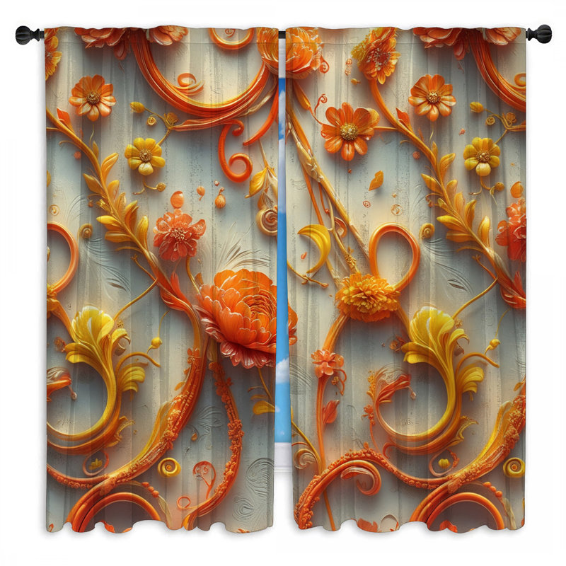 Rideaux de fenêtre à arrangement floral éclatant et fleurs obscurcissantes - 2 panneaux, 40in x 80in - 2 panels
