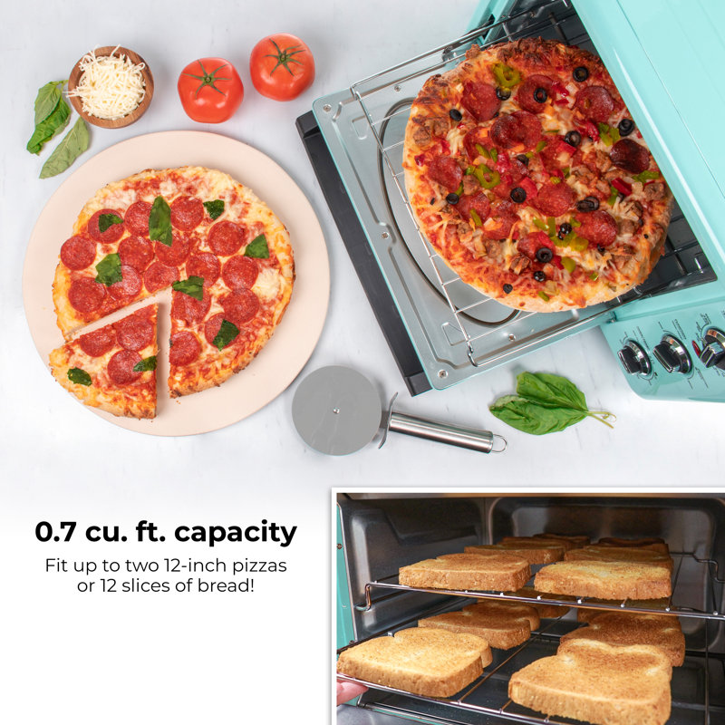 Nostalgia Large-Capacity 0.7-Cu. Ft. Capacity Multi-Functioning Retro Convection Toaster Oven, Fits 12 Slices of Bread and Two 12-Inch Pizzas, Built In Timer, Includes Baking Pan, Wire Racks and Crumb Tray