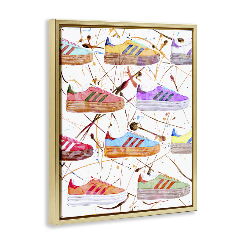 Toile abstraite abstraite encadrée par des espadrilles par Ziwei Li, Cadre flottant métallique doré, H 31 po x l 25 po