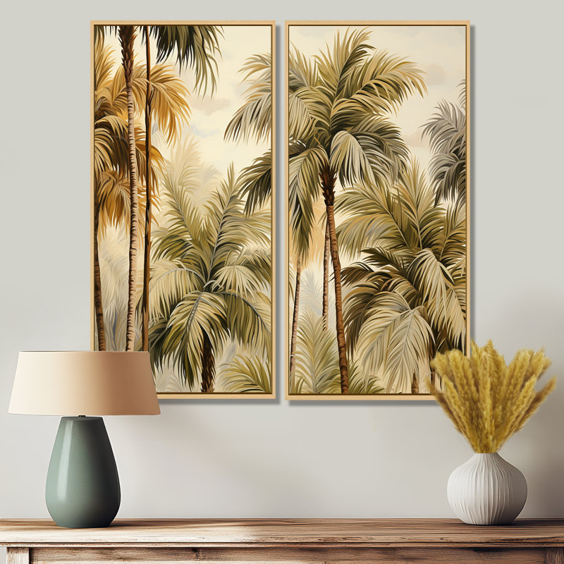 Palmier, désert, oasis III - Vert, reproduction d'art sur toile, H 32 po x l 32 po, Framed Print without Mat, Crème, crème