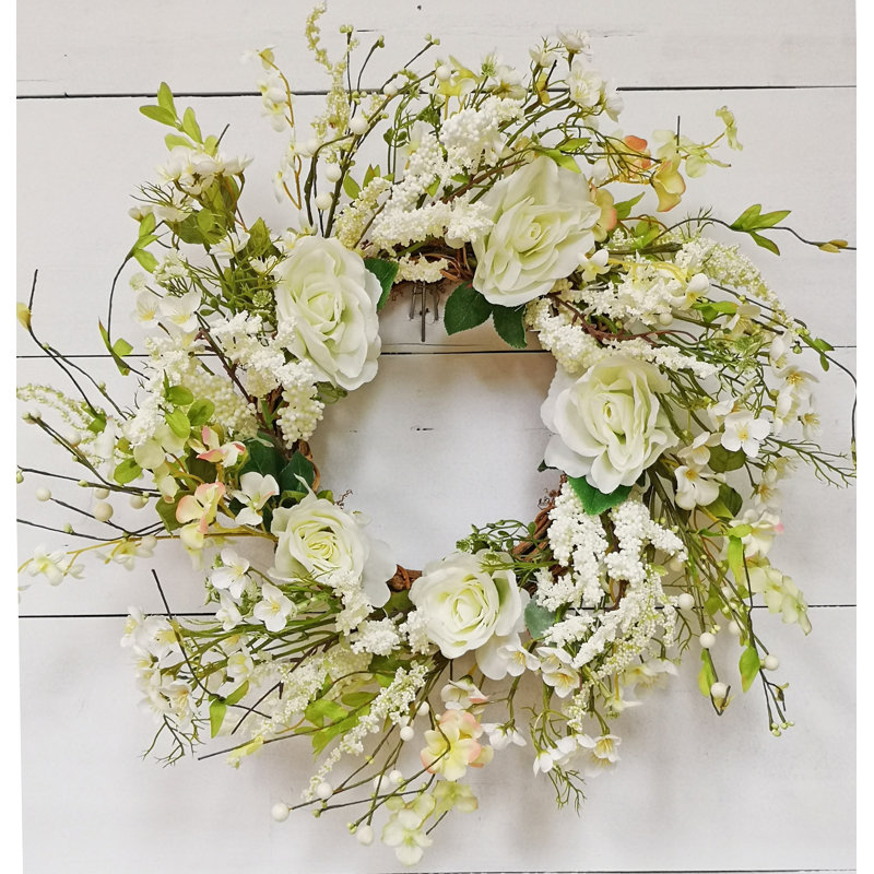 Handcrafted Faux Rose Wreath, 4" H x 22" W x 22" D