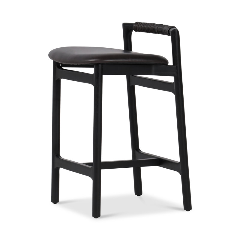 Baden Stool, Sonoma Black/Genuine Leather, Brushed Ebony, Counter Stool (26" Seat Height)