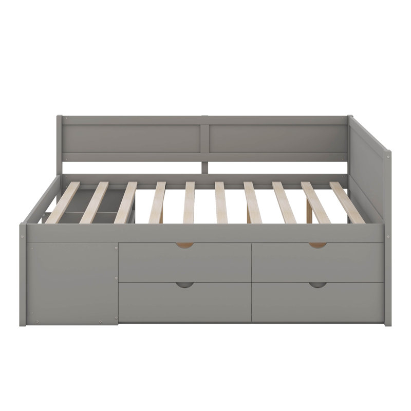 Daybed With Drawers And Shelves, Gray, Full