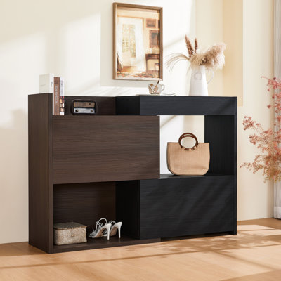 Caviness Extendable Shoe Cabinet With 1 Drawer & 90-Degree Rotation, For Living Room, Hallway, Entry Zone, Black Walnut Rotating Storage Drawer, Corner Space, Passageway, Departure,