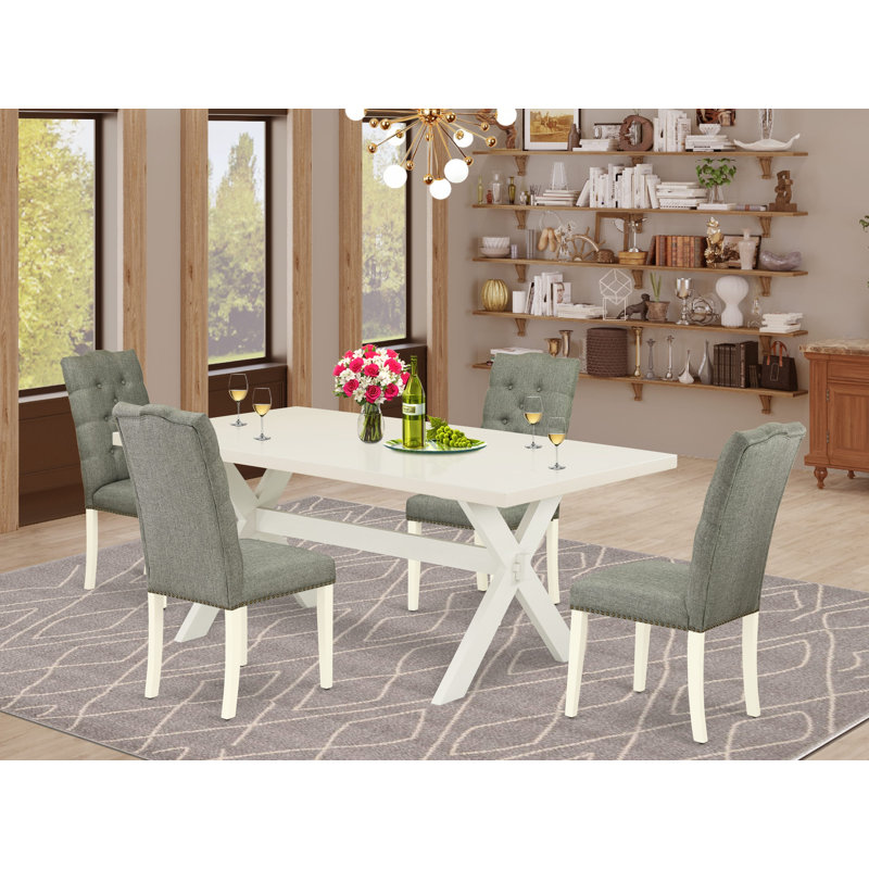 Ensemble de table de cuisine 5 pièces B50C31F742BD4B3E9B76435D2371924B - une petite table de salle à manger et 4 chaises Parson de cuisine, fini lin blanc