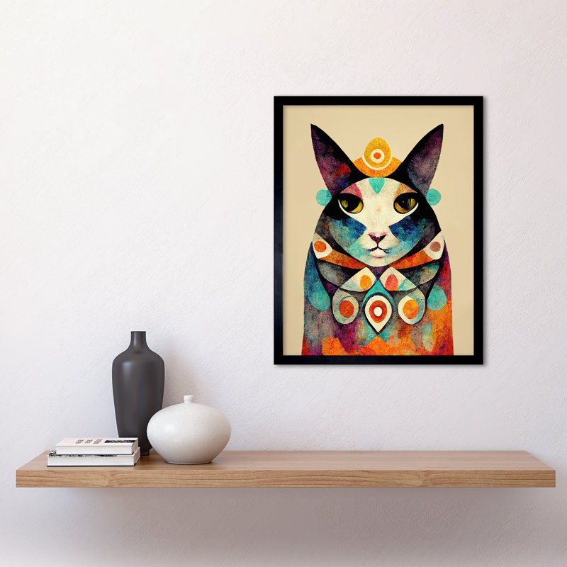 Quirky Boho Abstract Modern Shaman Guru Cat - Single Picture Frame Print