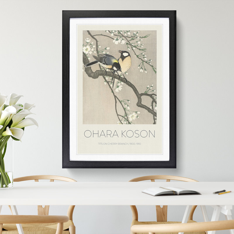 Tits on a Cherry Branch by Ohara Koson - Picture Frame Painting, Black Framed, 65cm H x 48cm W x 2cm D