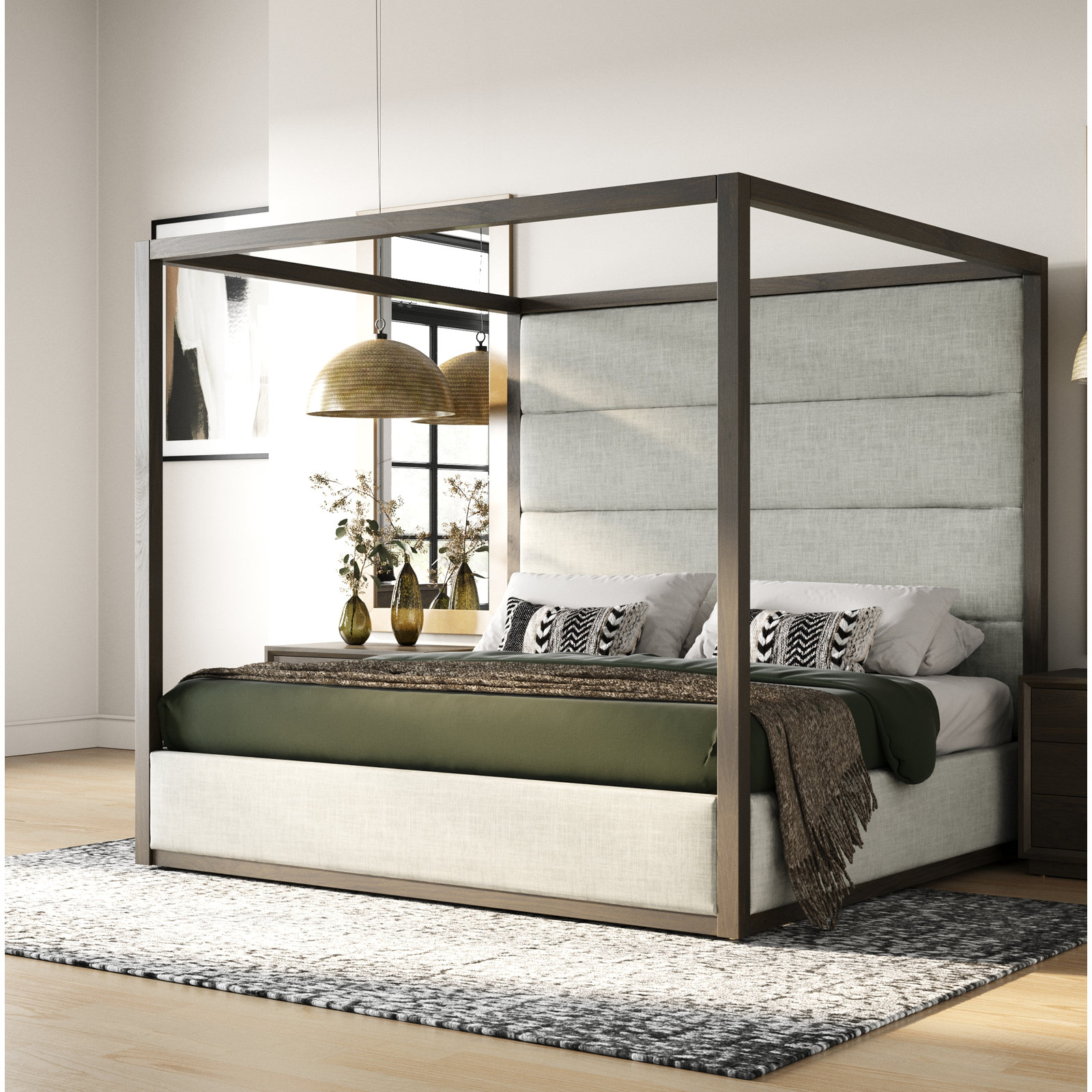 Langley Canopy Bed, Queen, Cherry/Light Gray