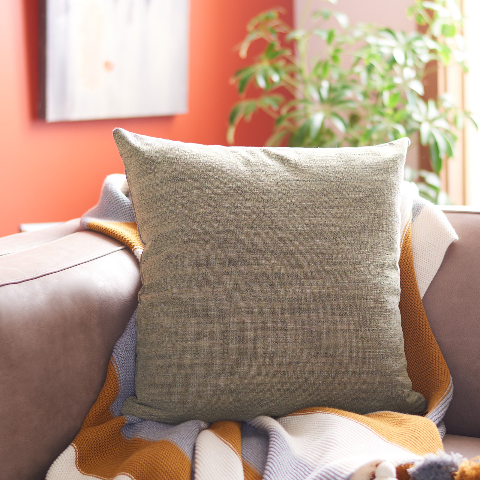 Cale 18" x 18" Cotton Throw Pillow, Brown
