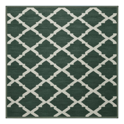 Machine Washable Trellis Green Area Rug