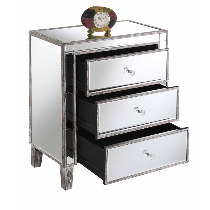 Table de bout à 3 tiroirs avec rangement Claybrooks, Gris patiné
