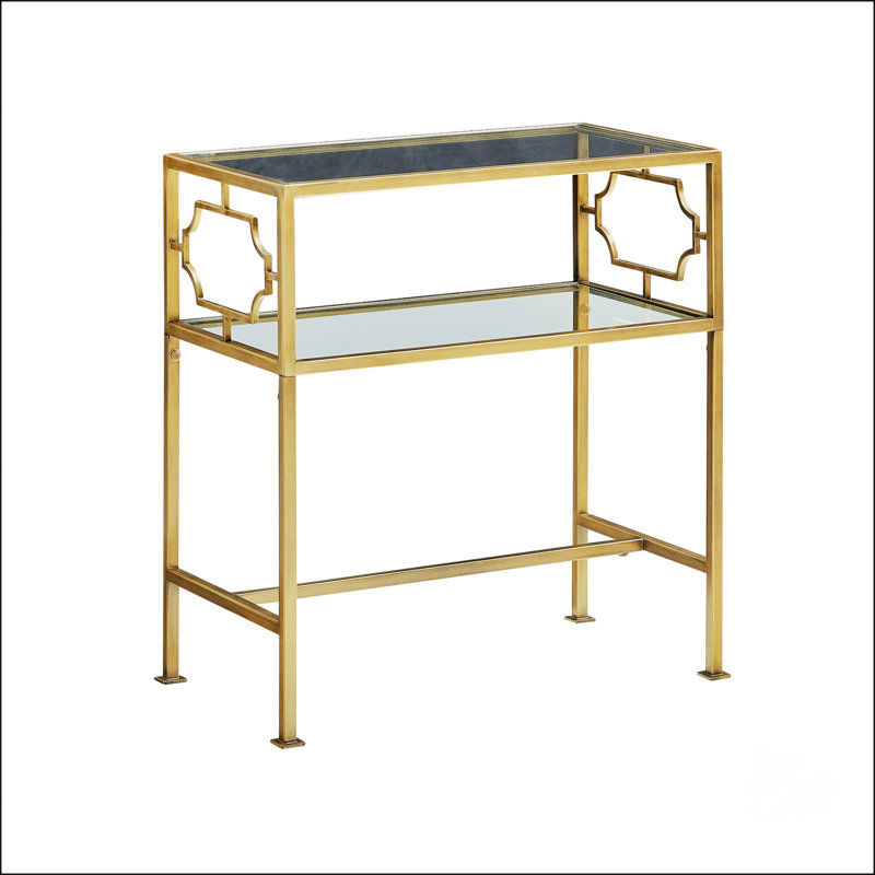 Table d'appoint en métal doré antique et verre Grifton