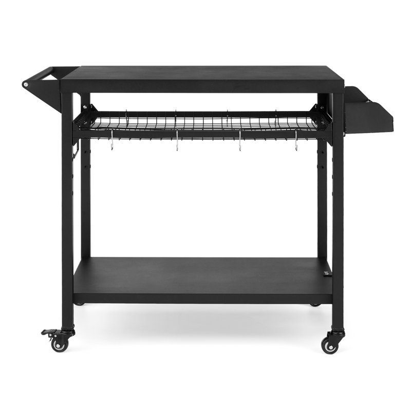 Chariot de barbecue extérieur avec roues verrouillables, station de cuisson de table de cuisson mobile avec poignée latérale, table de préparation de barbecue mobile robuste et support de four à pizza pour la terrasse, la cour et le camping