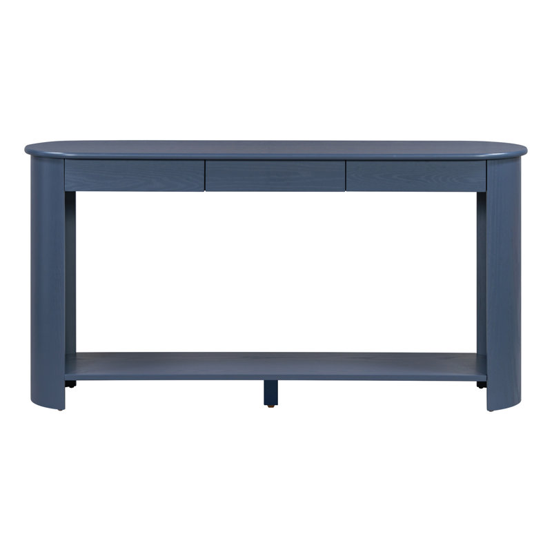 Console 59,8 po avec 3 tiroirs en placage de chêne moderne, Marine