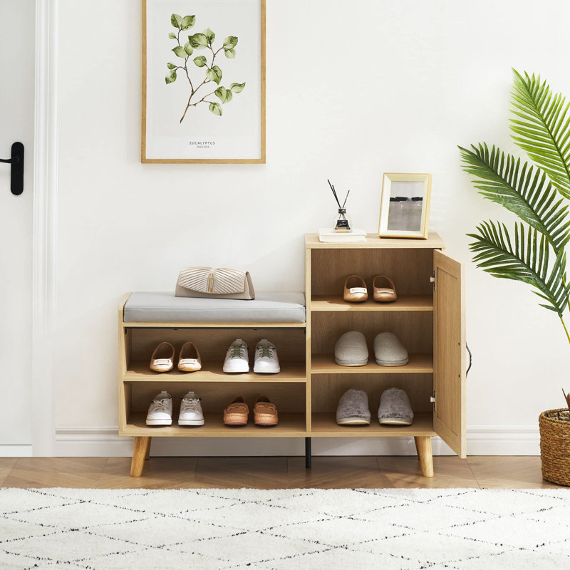 Marangely Velvet Upholstered Bench with Cabinet