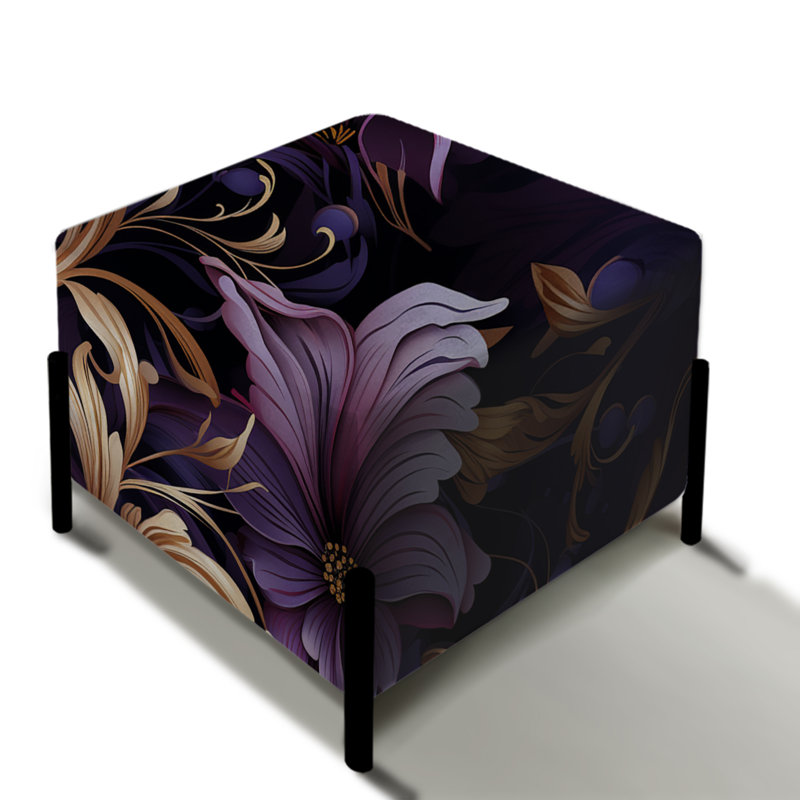 Repose-pieds carré glamour doré et mauve à motif damassé II