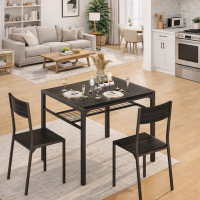 3-Piece Dining Table Set for 2 with Under-Table Storage Rack and Tuck-Under Chairs