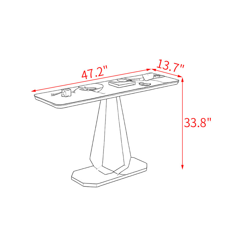 Console de style italien en pierre frittée., H 33,8 po x l 47,2 po x P 13,7 po